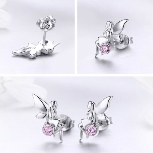 925 Sterling Silver Flower Fairy Pink CZ Stud Earrings for Women - Picture 3 of 6